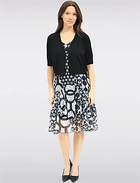 Basic Open-Front Cropped Knit Shrug with Buttoned 3/4 Sleeves by Ninety Clothing