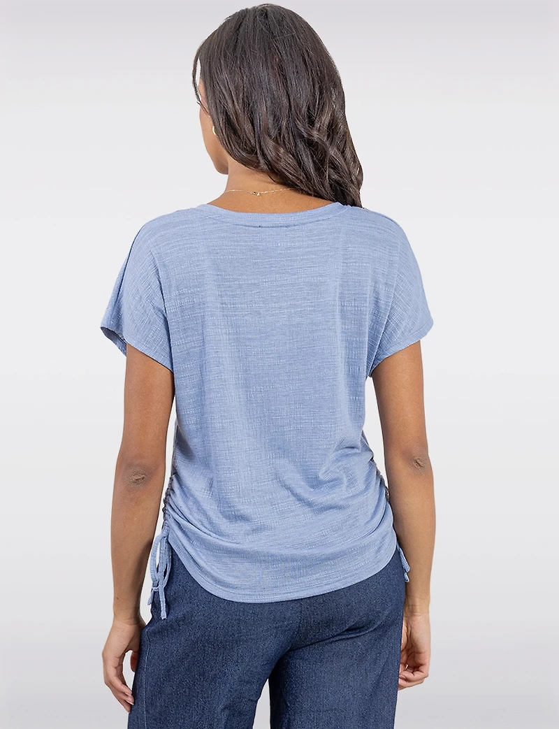 Softly Textured V-Neck Cap Sleeve Top with Adjustable Ruched Side Ties by Ninety
