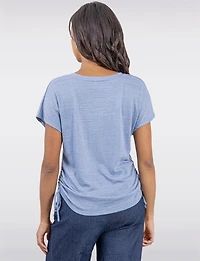 Softly Textured V-Neck Cap Sleeve Top with Adjustable Ruched Side Ties by Ninety