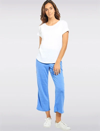 Crinkled Pull-On Cropped Pants with Tassel-Tie & Pockets by Ninety Clothing