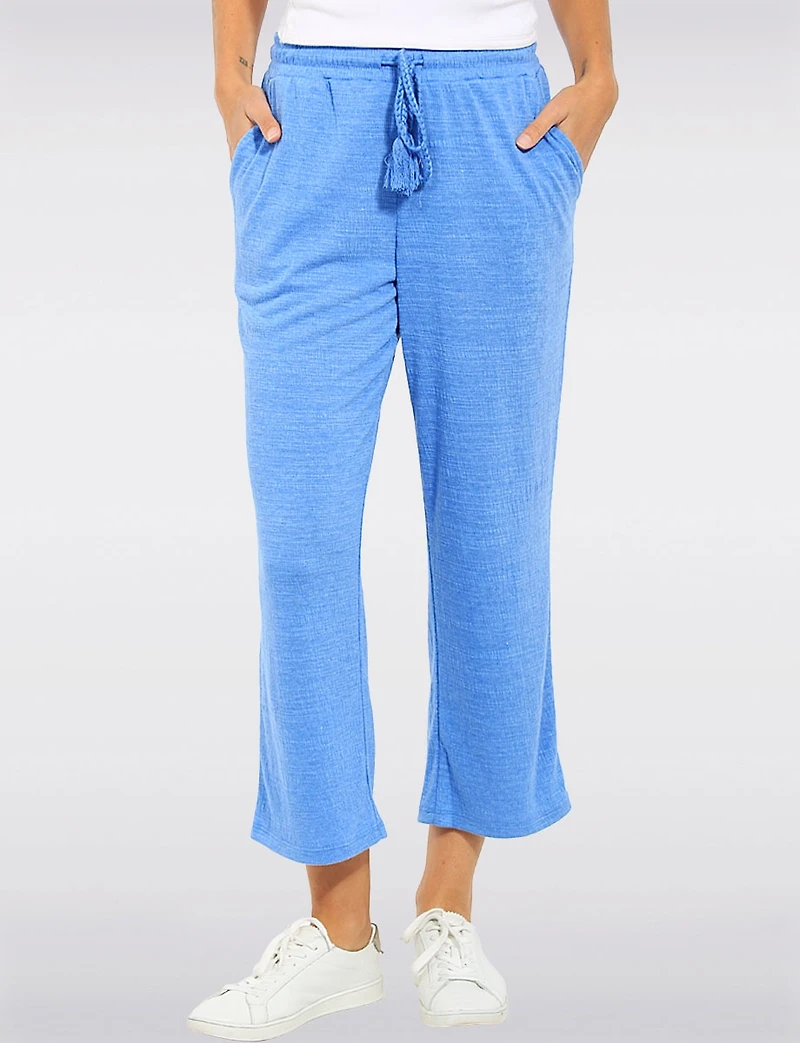 Crinkled Pull-On Cropped Pants with Tassel-Tie & Pockets by Ninety Clothing