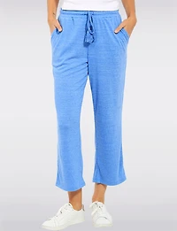 Crinkled Pull-On Cropped Pants with Tassel-Tie & Pockets by Ninety Clothing