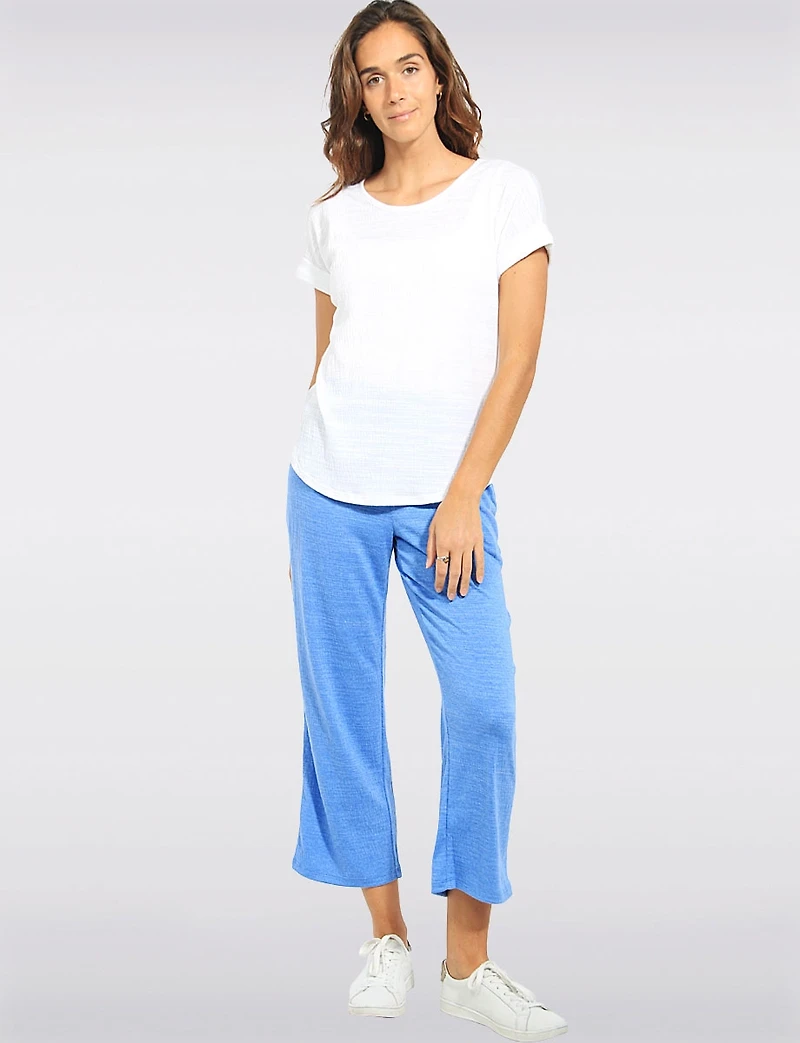 Crinkled Pull-On Cropped Pants with Tassel-Tie & Pockets by Ninety Clothing