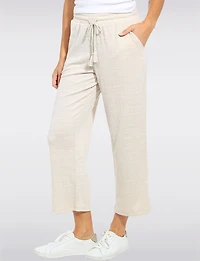 Crinkled Pull-On Cropped Pants with Tassel-Tie & Pockets by Ninety Clothing