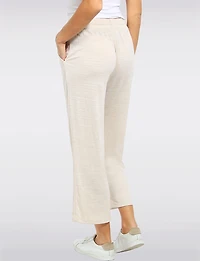 Crinkled Pull-On Cropped Pants with Tassel-Tie & Pockets by Ninety Clothing