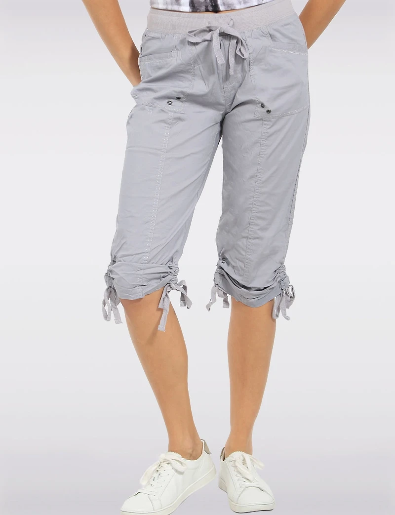 Cotton Pull-On Cargo Capri with Side Gathers & Drawstring Waist by Dash