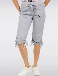 Cotton Pull-On Cargo Capri with Side Gathers & Drawstring Waist by Dash