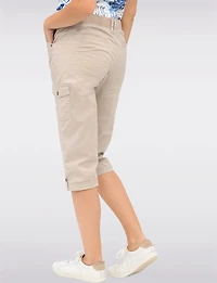 Relaxed Stretch Utility Capri Pants with Roll-Cuff Hem & Cargo Pockets by Dash