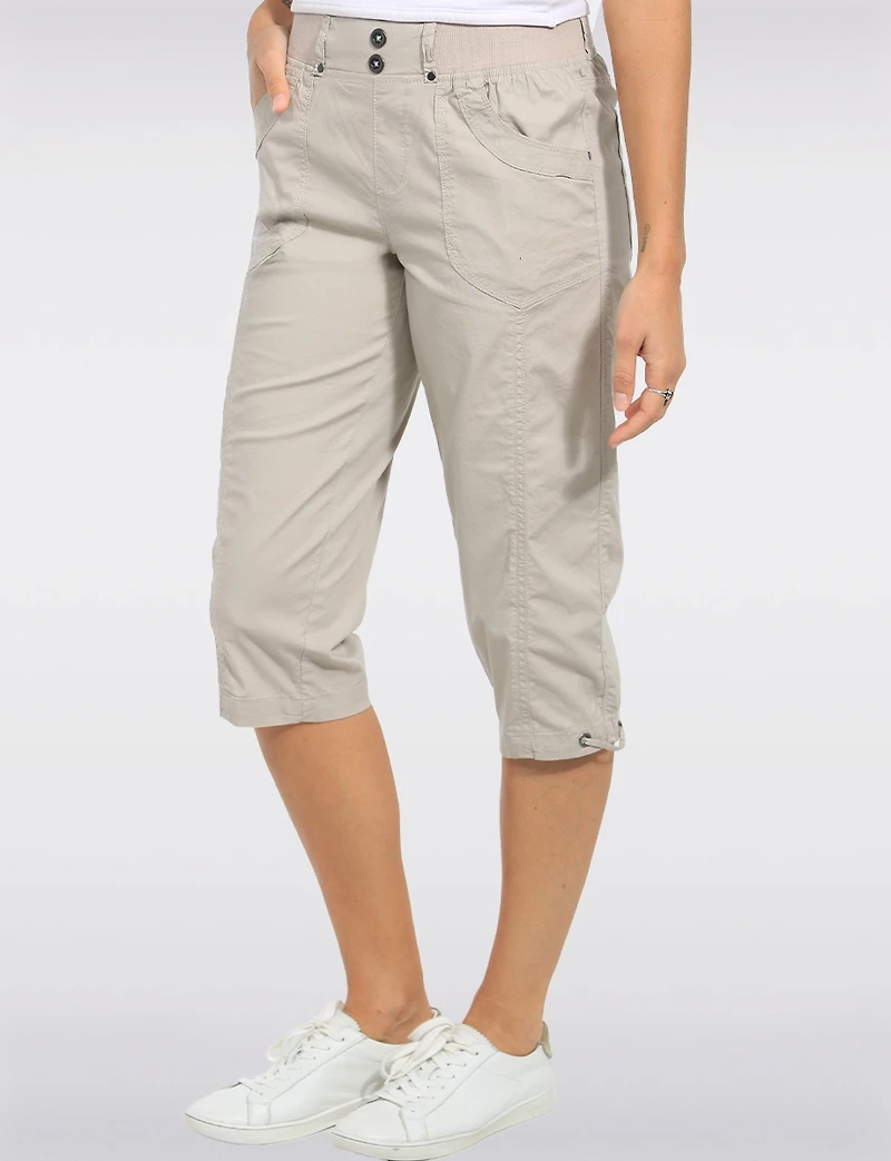 Cotton Pull-On Utility Comfort-Waist Multi-Pocket Stretch Capri Pants by Dash