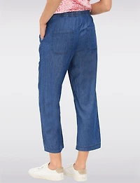 Dark Wash Lightweight Wide-Leg Mid-Cuff Pants with Drawstring by Dash
