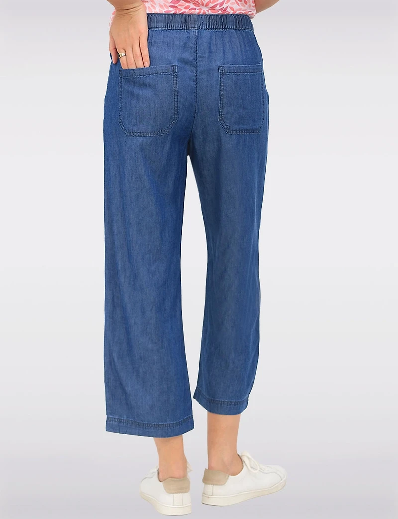 Dark Wash Lightweight Wide-Leg Mid-Cuff Pants with Drawstring by Dash
