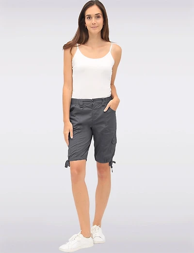 Comfort-Waist Cotton Cargo Bermuda Shorts with Drawstring Hem by Dash