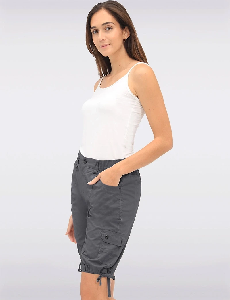 Comfort-Waist Cotton Cargo Bermuda Shorts with Drawstring Hem by Dash