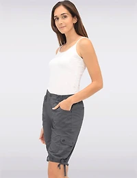 Comfort-Waist Cotton Cargo Bermuda Shorts with Drawstring Hem by Dash