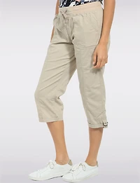 Pull-On Twill Cropped Capris with Drawstring Waist & Pockets by Dash