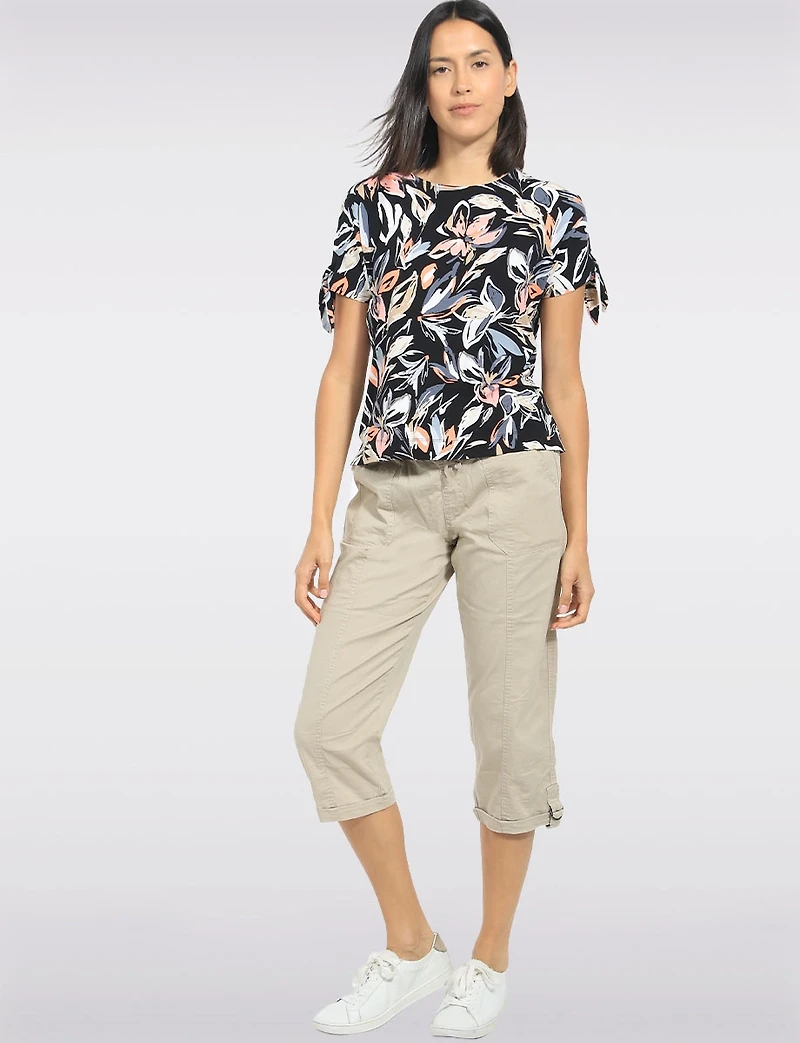 Pull-On Twill Cropped Capris with Drawstring Waist & Pockets by Dash