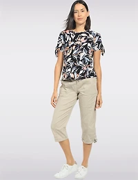 Pull-On Twill Cropped Capris with Drawstring Waist & Pockets by Dash