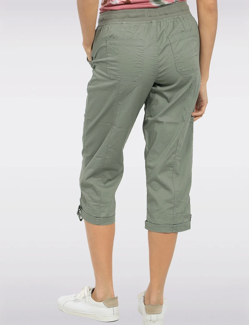 Pull-On Twill Cropped Capris with Drawstring Waist & Pockets by Dash