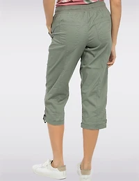 Pull-On Twill Cropped Capris with Drawstring Waist & Pockets by Dash