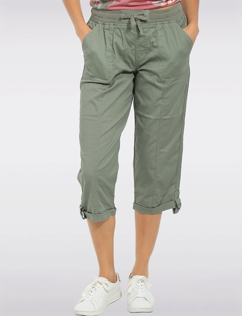 Pull-On Twill Cropped Capris with Drawstring Waist & Pockets by Dash