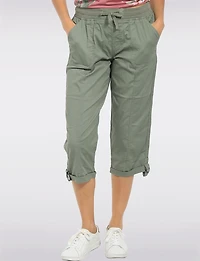 Pull-On Twill Cropped Capris with Drawstring Waist & Pockets by Dash