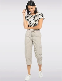 Lightweight Pull-On Mid-Rise Cropped Cargo Capris by Dash