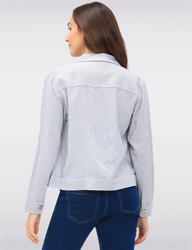 Lightweight Linen-Blend Pinstripe Trucker Casual Jacket and Pockets by Dash
