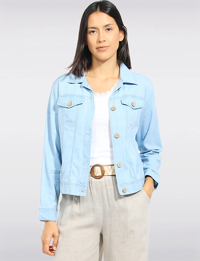 Classic Lightweight Straight Fit Button-Front Cotton-Linen Jacket by Dash