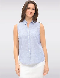 Relaxed Sleeveless Striped Button-Up Shirt Blouse with Rounded Hem by Dash
