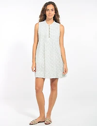 Floral Print Sleeveless Straigh Dress with Henley Neckline & Pockets by Dash