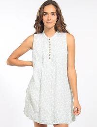 Floral Print Sleeveless Straigh Dress with Henley Neckline & Pockets by Dash