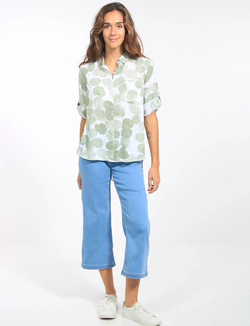 Stretch Pull-On Wide-Leg Cropped Pants with Wide Elastic Waistband by Erika