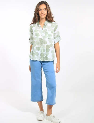 Stretch Pull-On Wide-Leg Cropped Pants with Wide Elastic Waistband by Erika