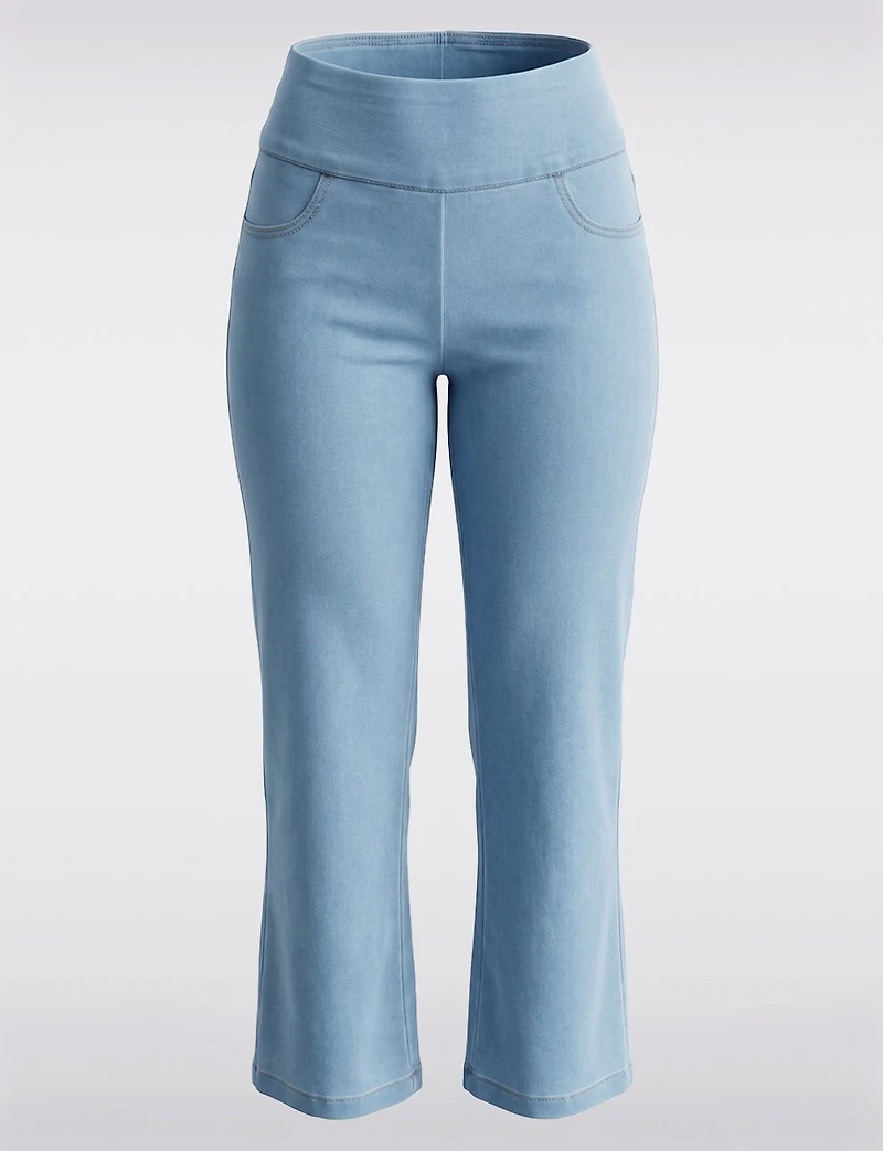 Stretch Pull-On Wide-Leg Cropped Pants with Wide Elastic Waistband by Erika
