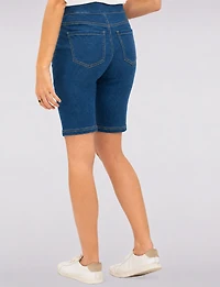 Classic Wash Pull-On Stretch Denim Bermuda Shorts with Back Pockets by Erika
