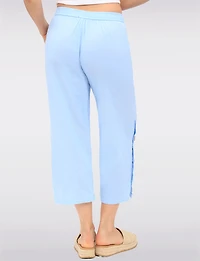 Wide Leg Pull-On Cotton Pants with Pockets & Side Button Accents by Erika