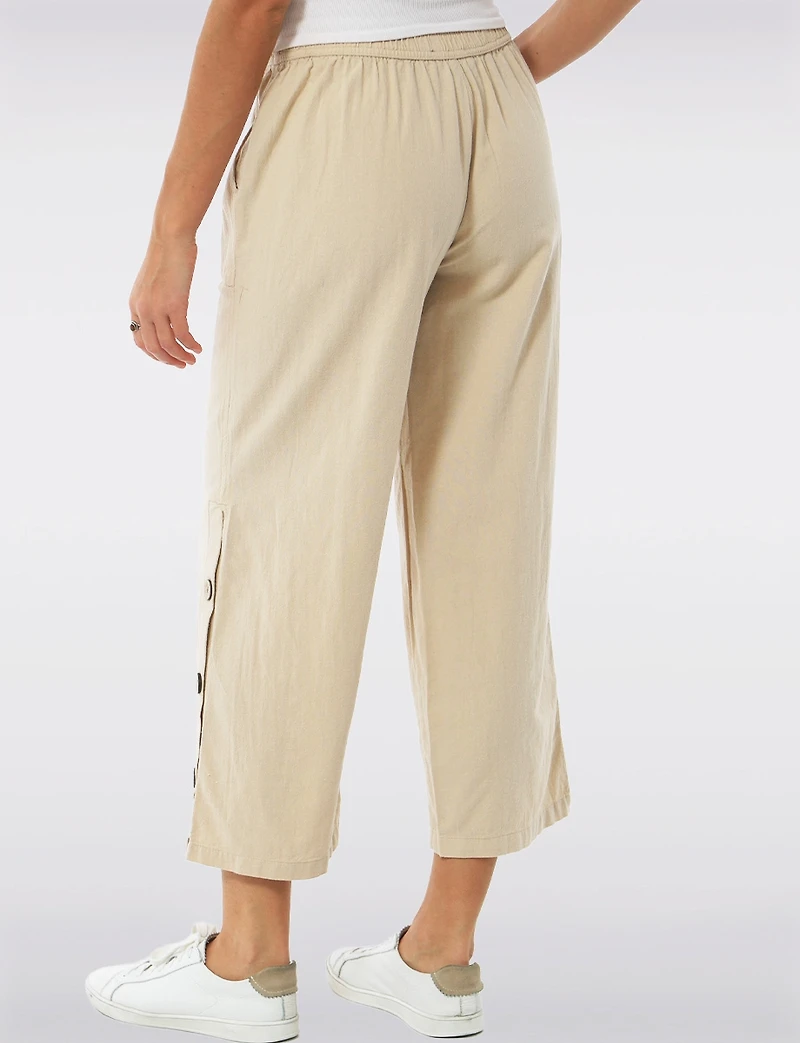 Wide Leg Pull-On Cotton Pants with Pockets & Side Button Accents by Erika