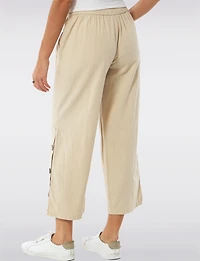 Wide Leg Pull-On Cotton Pants with Pockets & Side Button Accents by Erika