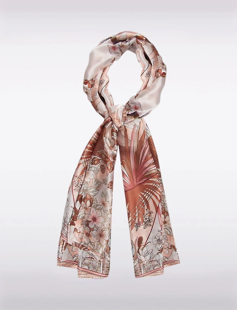 Luxurious Oversized Silky-Soft Oblong Scarf with Floral & Instrument Design