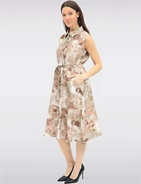 Sleeveless Abstract Paint Stroke Dress with Golden Details & Pockets by Spanner