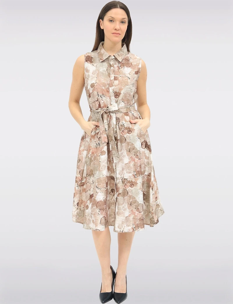 Sleeveless Abstract Paint Stroke Dress with Golden Details & Pockets by Spanner
