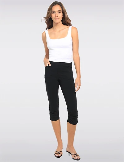 Ruched Elastic Hem Pull-On Stretchy Knee Length Capri Pants by Compli K