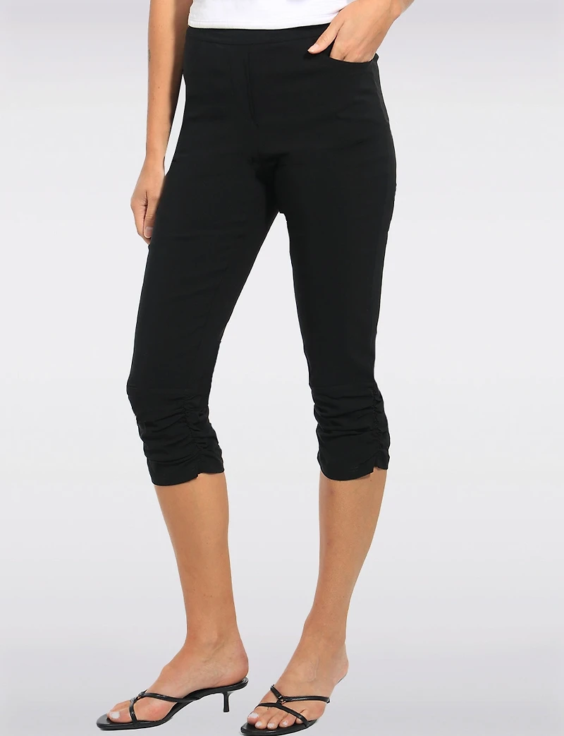 Ruched Elastic Hem Pull-On Stretchy Knee Length Capri Pants by Compli K