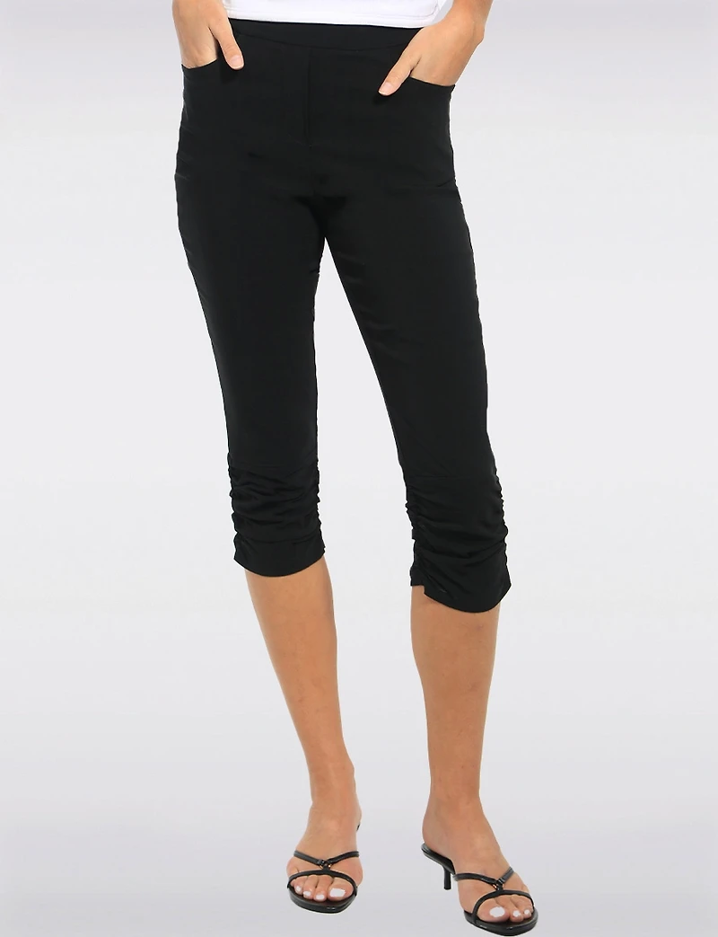 Ruched Elastic Hem Pull-On Stretchy Knee Length Capri Pants by Compli K