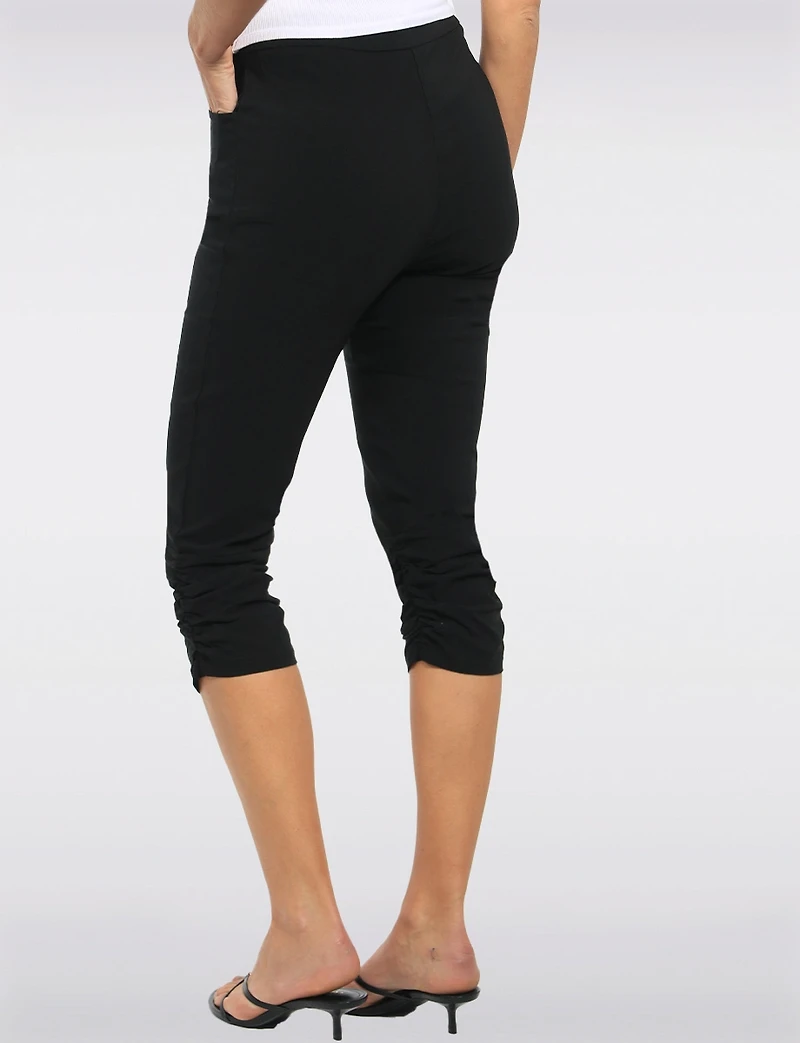 Ruched Elastic Hem Pull-On Stretchy Knee Length Capri Pants by Compli K