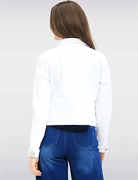 Modern Stretch Denim Jean Jacket |  Ornate Button Detail & Tailored Silhouette