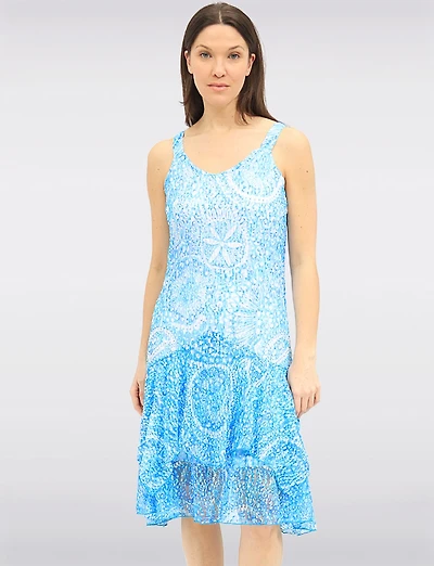 Elegant Printed Sleeveless Lined 2-Tiered Lace Dress by Tango Mango