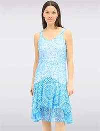 Elegant Printed Sleeveless Lined 2-Tiered Lace Dress by Tango Mango
