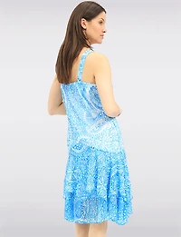 Elegant Printed Sleeveless Lined 2-Tiered Lace Dress by Tango Mango