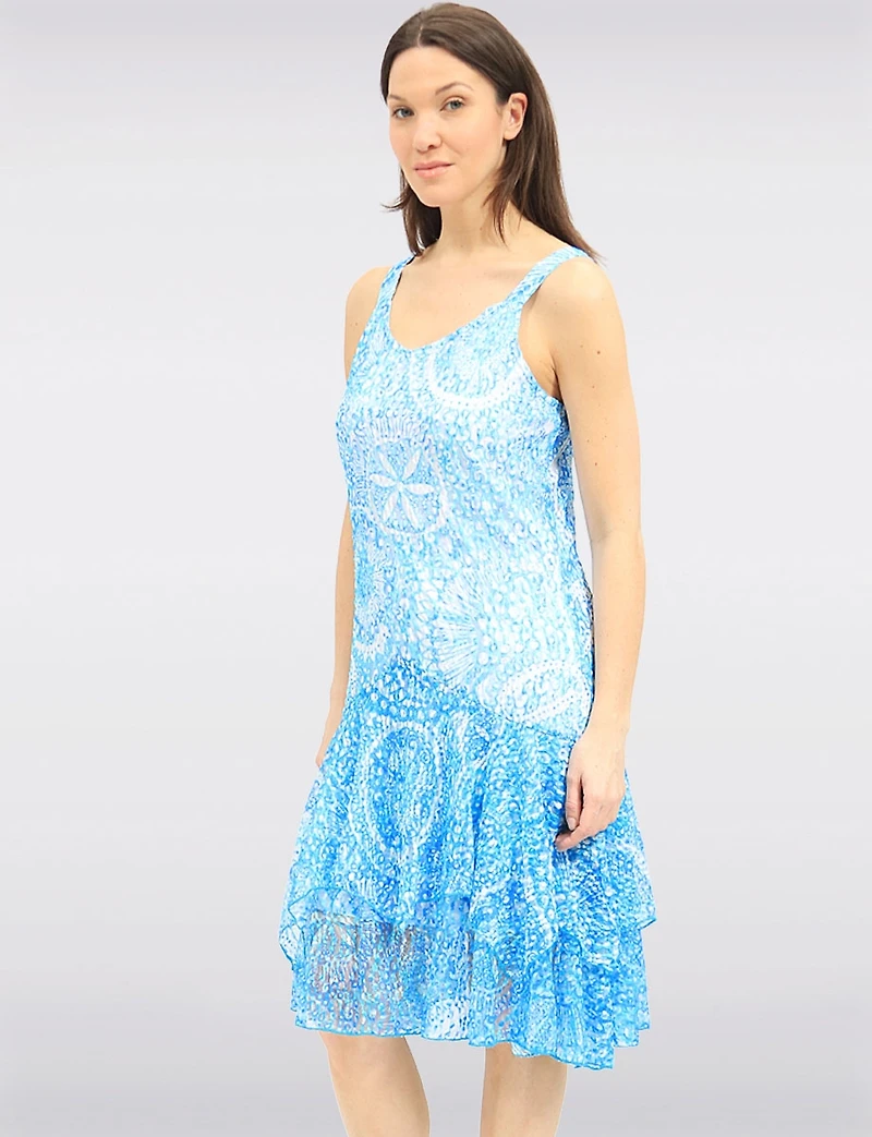 Elegant Printed Sleeveless Lined 2-Tiered Lace Dress by Tango Mango